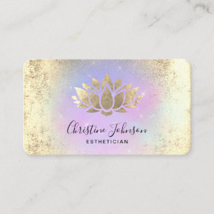 Faux guld foil lotus logotyp på pastelllila visitkort