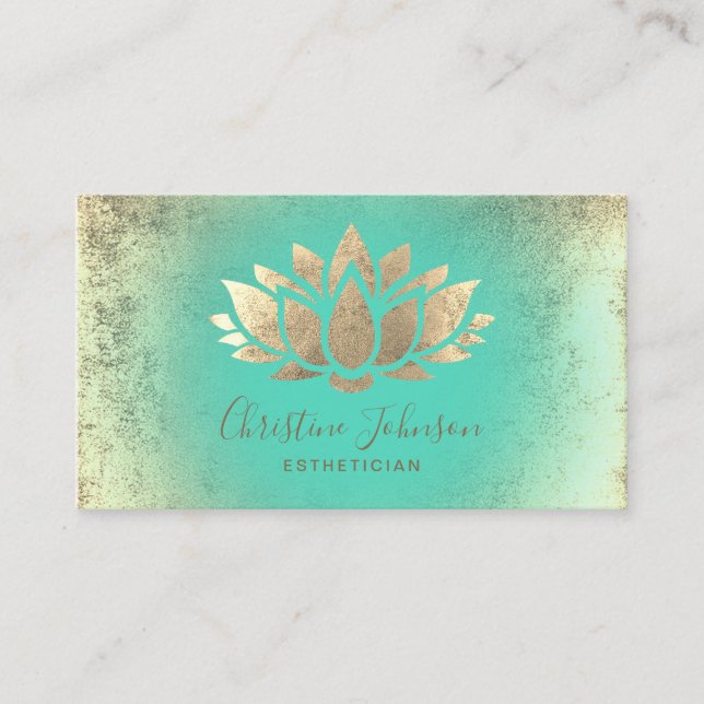 faux guld foil lotus mint esthetician visitkort (Framsida)