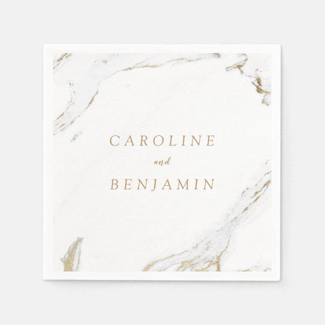 Faux guld foil marble lyxury modern bröllop pappersservett (Framsidan)