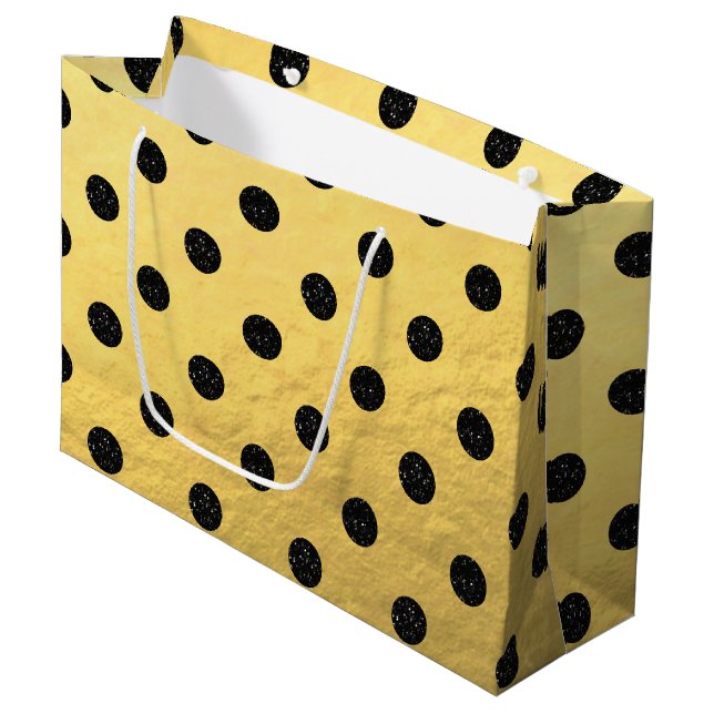 Faux Guld Foil med Black Glitter Dots Gift Bag (Framsidan Vinklad)