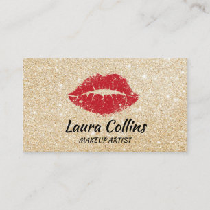 Faux guld foil med rött läppar makeup artist kiss visitkort