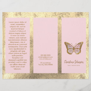 Faux guld foil och rosa butterfly brochure