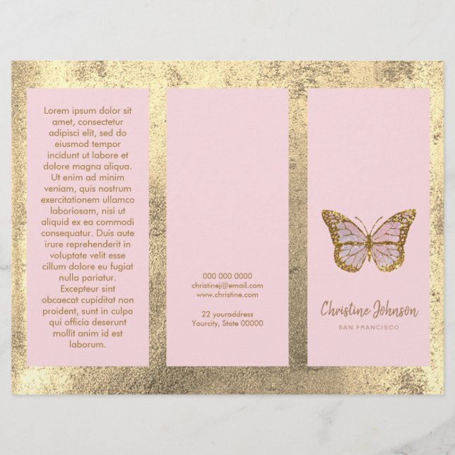 Faux guld foil och rosa butterfly brochure (Framsida)