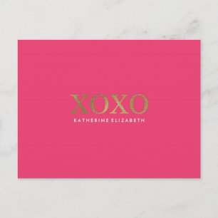Faux Guld Foil på Shock rosa XOXO - tackkort Vykort