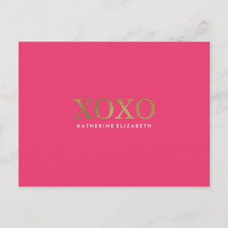 Faux Guld Foil på Shock rosa XOXO - tackkort Vykort