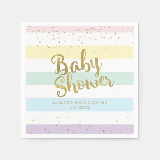 Faux Guld Foil Rainbow Rand Baby Shower Pappersservett (Framsidan)