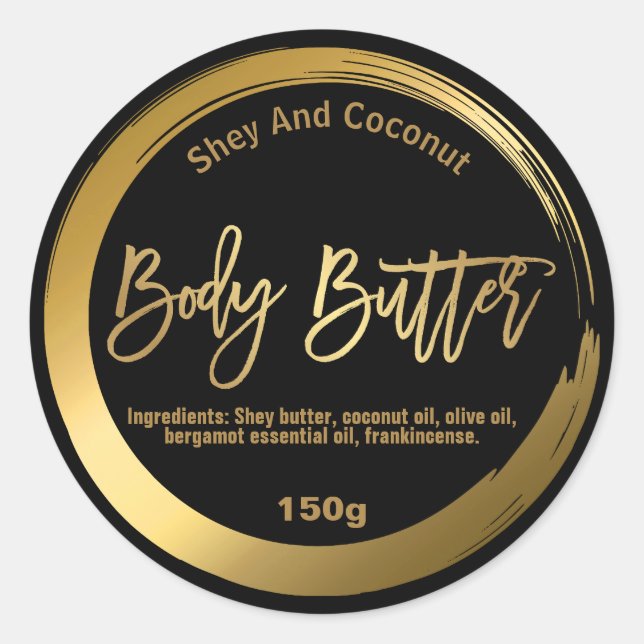 FAUX Guld Folie Shea Body Butter Cirkulära Etikett (Framsida)