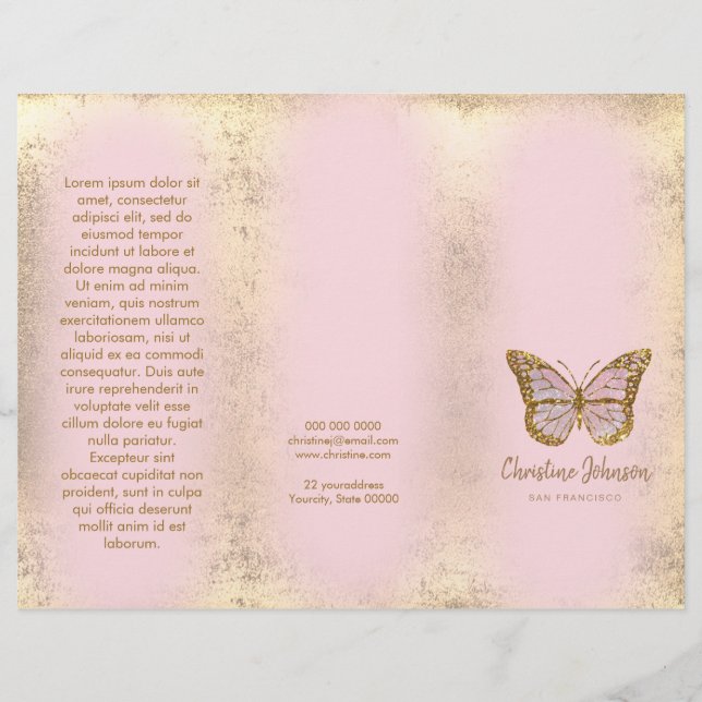 Faux guld foliedesign rosa butterfly brochyr (Framsida)