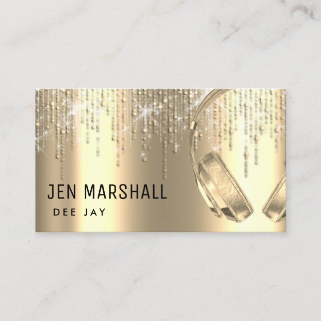 Faux guld-folier regnar på musikhörlurar visitkort (Framsida)