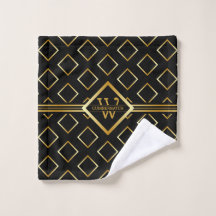 FAUX Guld Geometric Mönster med Monogram på BLACK