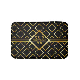 FAUX Guld Geometric Mönster med Monogram på BLACK Badrumsmatta
