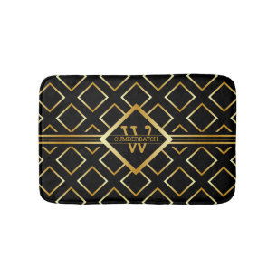 FAUX Guld Geometric Mönster med Monogram på BLACK Badrumsmatta