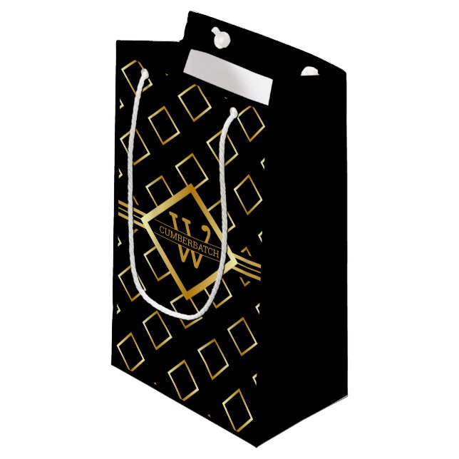 FAUX Guld Geometriskt Mönster med Monogram på SVAR (Framsidan Vinklad)