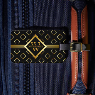 FAUX guld geometriskt mönster med monogram på SVAR Bagagebricka