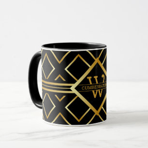 FAUX Guld Geometriskt Mönster med Monogram på SVAR Mugg