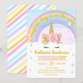 Faux Guld Girls Magic Unicorn Rainbow Birthday Inbjudningar