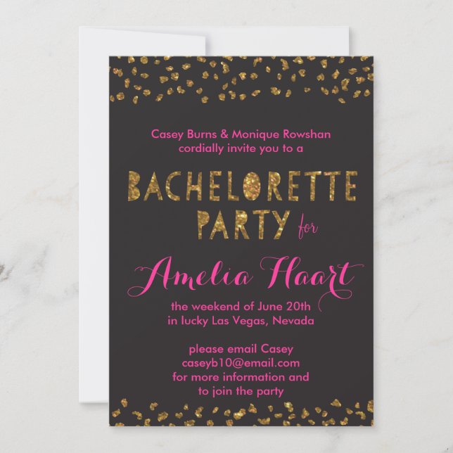 Faux Guld Glitter Animal Print Bachelorette Party Inbjudningar (Framsida)