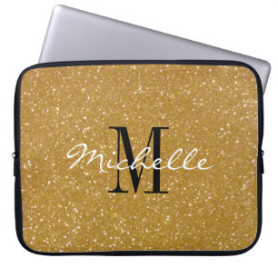 Faux guld glitter anpassningsbar monogram laptop s sleeve