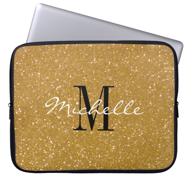 Faux guld glitter anpassningsbar monogram laptop s sleeve (Framsidan)