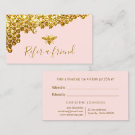 faux guld glitter bi på referenskort för rosa visitkort