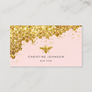 faux guld glitter bi på rosa bakgrund visitkort