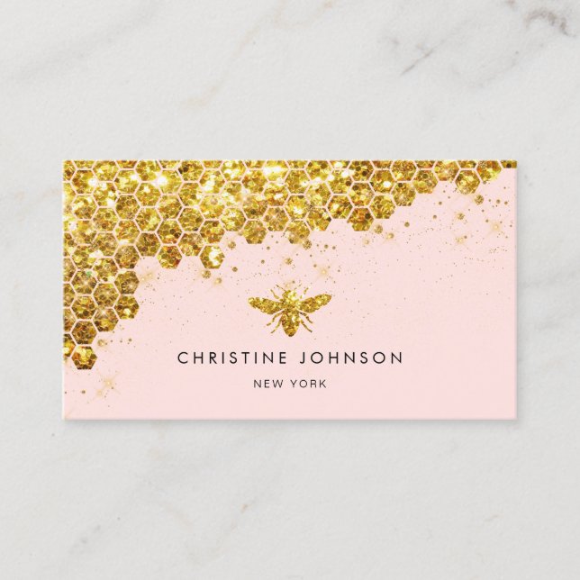 faux guld glitter bi på rosa bakgrund visitkort (Framsida)