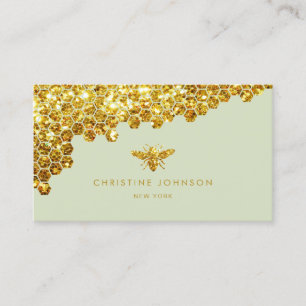 faux guld glitter bi på sädesbakgrunden grönt visitkort