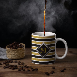 Faux Guld Glitter Black & White Rand & Monogram Kaffemugg