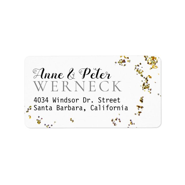 faux guld glitter bride groom namn hem adress adressetikett (Framsidan)