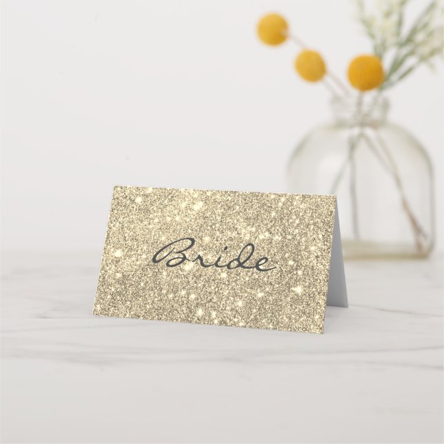 Faux Guld Glitter Bride Placeringskort (Framsida)