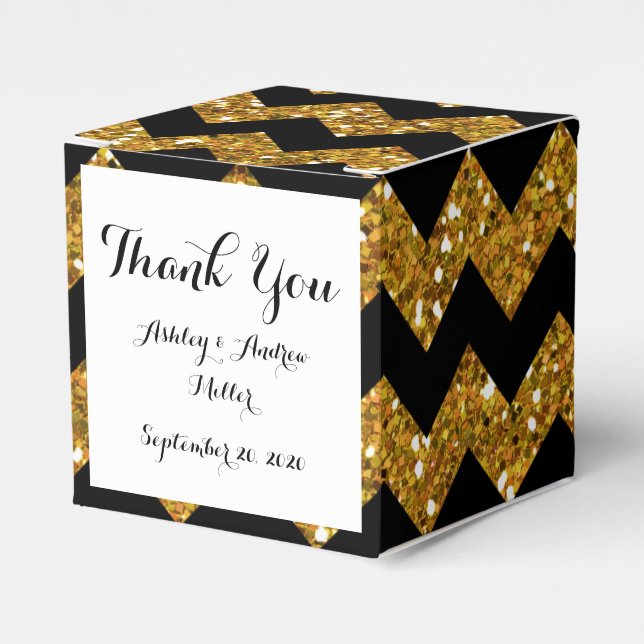 Faux Guld Glitter Chevron Mönster Black Solid Colo Presentaskar (Framsidan Sidan)