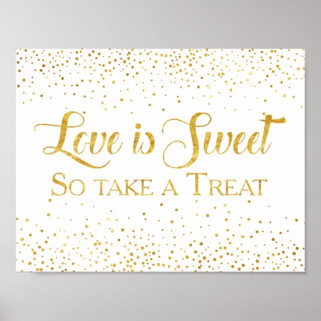 Faux Guld Glitter Confetti Bröllop Dessert-tecken Poster (Framsidan)