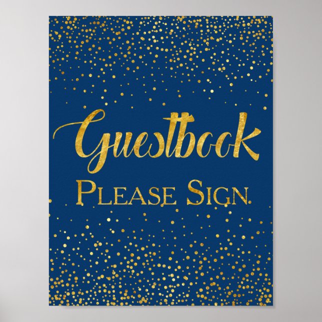 Faux Guld Glitter Confetti Bröllop Guestbook Poster (Framsidan)