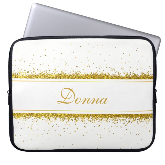 Faux Guld Glitter Confetti Namn Laptop Fodral (Framsidan)