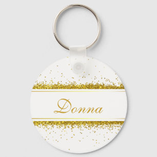 Faux Guld Glitter Confetti Namn - Nyckelkedja Nyckelring