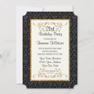 Faux Guld Glitter Damask Biljett Stil Inbjudningar