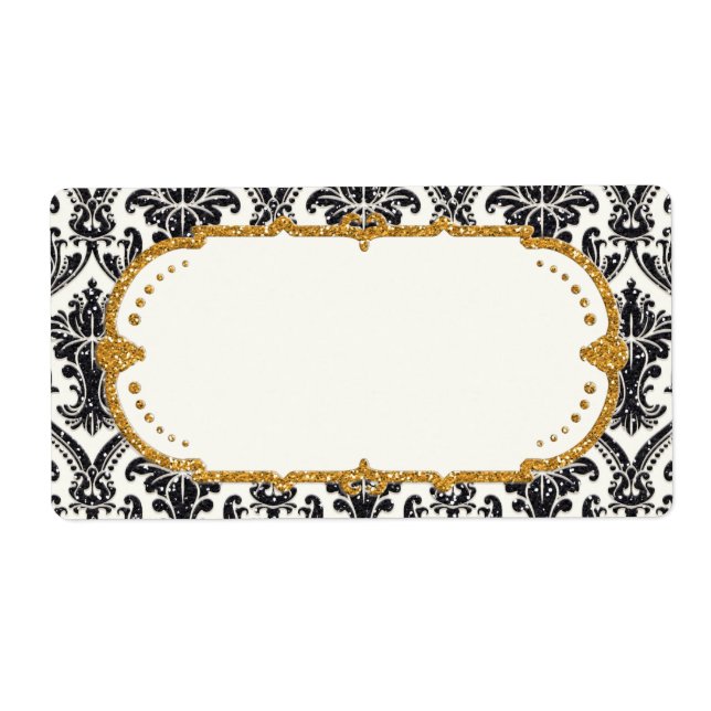 Faux Guld Glitter Damask Blommönster Business Fraktsedel (Framsidan)