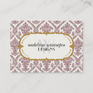 Faux Guld Glitter Damask Blommönster Business Tidsbeställning Kort