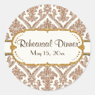Faux Guld Glitter Damask Blommönster Stationery Runt Klistermärke