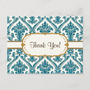 Faux Guld Glitter Damask Blommönster Stationery Vykort