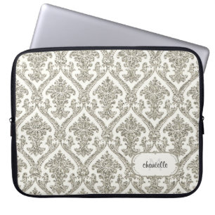 Faux Guld Glitter Damask-Blommönstret Anpassat Laptop Sleeve