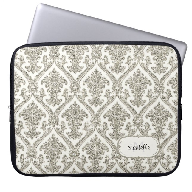 Faux Guld Glitter Damask-Blommönstret Anpassat Laptop Sleeve (Framsidan)