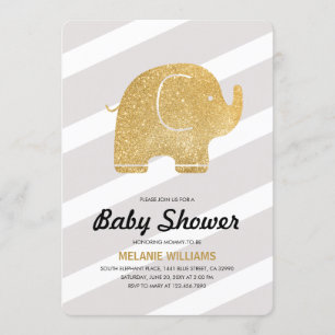 Faux Guld Glitter Elephant Grått Baby Shower Inbju Inbjudningar
