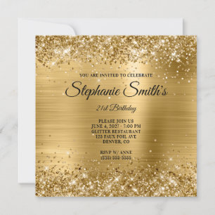 Faux Guld Glitter Foil Monogram 21:a födelsedagen Inbjudningar