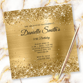 Faux Guld Glitter Foil Monogram 50:e födelsedagen Inbjudningar