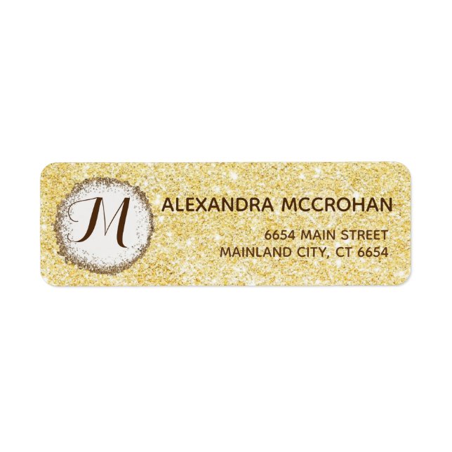 Faux Guld Glitter Foil Rosa Returadress Etikett (Framsidan)