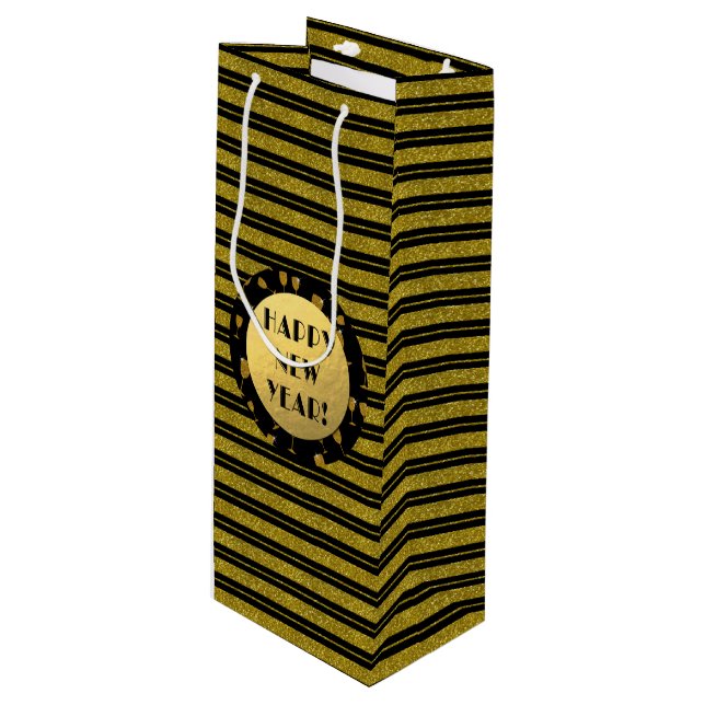 Faux Guld Glitter, Gott nytt år Vin, Glossy (Framsidan Vinklad)