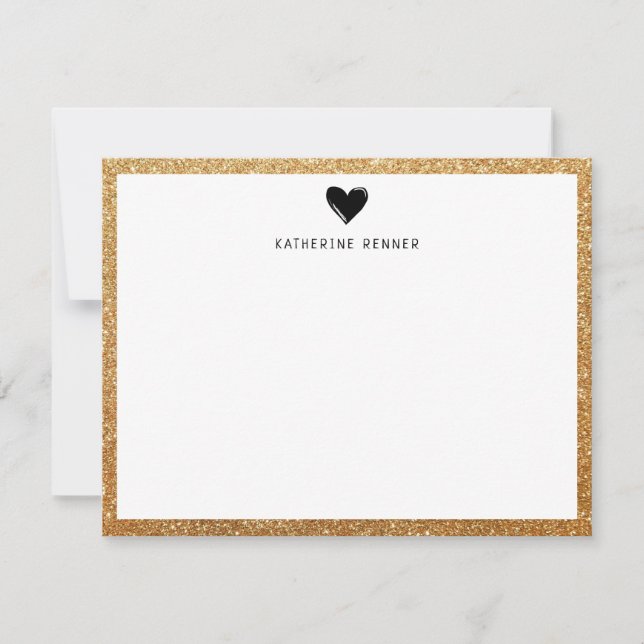 Faux Guld Glitter Gräns Heart Personlig Tack Kort (Framsida)