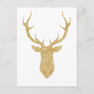Faux Guld Glitter jul Hjort Helg Vykort