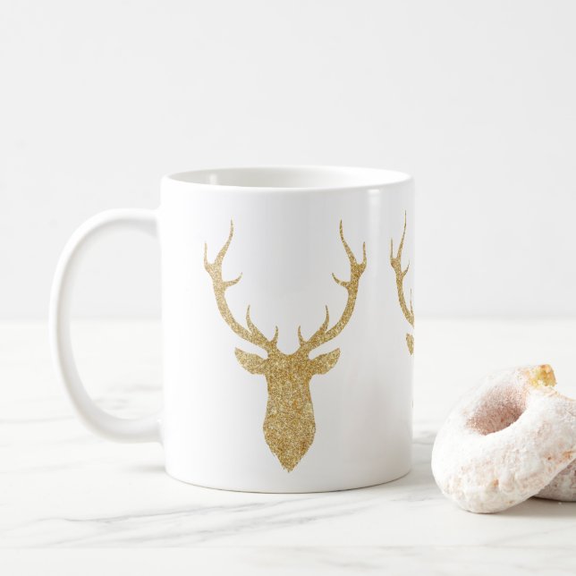 Faux Guld Glitter jul Hjort Kaffemugg (Med munk)